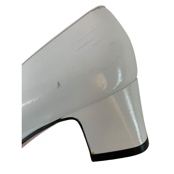 Ferragamo White Beige Leather Heels Low Chunky 1.5" Heel Italy Size 6AA I10067 - Picture 10 of 13